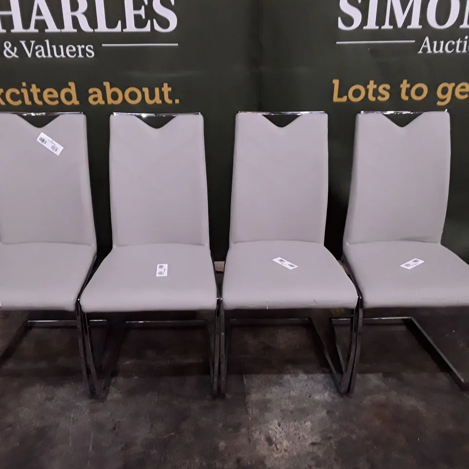 SET OF 4 LIGHT GREY LEATHER DINING CHAIRS