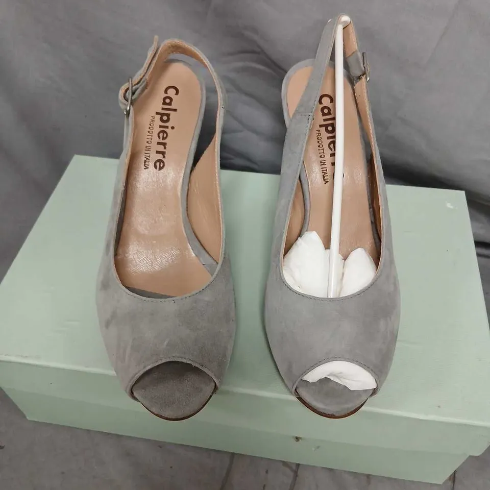 CALPIERRE GREY SUEDE PEEP-TOE SLINGBACK HIGH HEELS – UK 3.5 (EU 36.5)