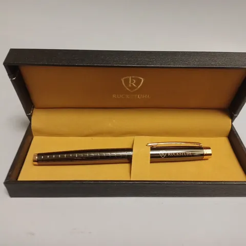 RUCKSTUHL STAINLESS STEEL LUXURY PEN IN GIFT BOX β BLACK & ROSE GOLD COLOUR CASE