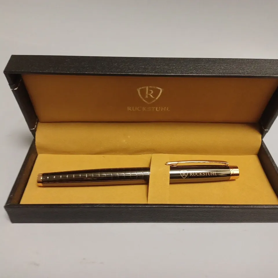 RUCKSTUHL STAINLESS STEEL LUXURY PEN IN GIFT BOX – BLACK & ROSE GOLD COLOUR CASE
