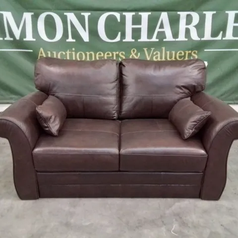 QUALITY DESIGNER 2 SEATER LEATHER UPHOLSTERED CHOCOLATE VINTAGE SOFA