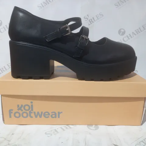 BRAND NEW BOXED PAIR OF KOI VEGAN LEATHER MURA DOUBLE STRAP SHOES IN BLACK UK SIZE 8