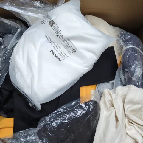 LARGE BOX OF APPROXIMATELY 25 ASSORTED CLOTHING ITEMS IN VARIOUS COLOURS, STYLES AND SIZES - COLLECTION ONLY