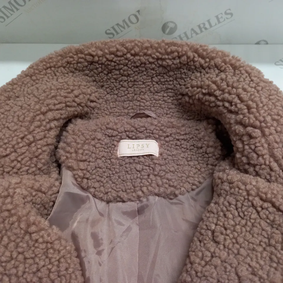 LIPSY LONDON BLUSH BORG BUTTON FRONT COAT - 10 YRS