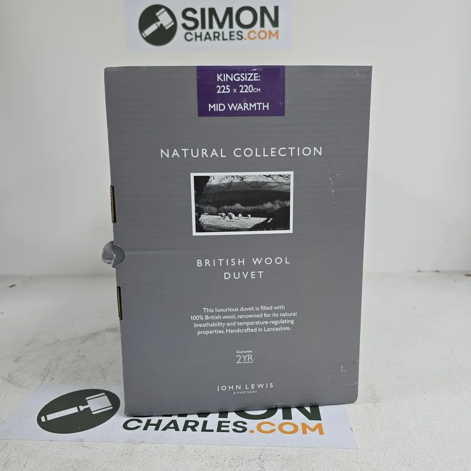 JOHN LEWIS NATURAL COLLECTION KING SIZE BRITISH WOOL DUVET BOXED