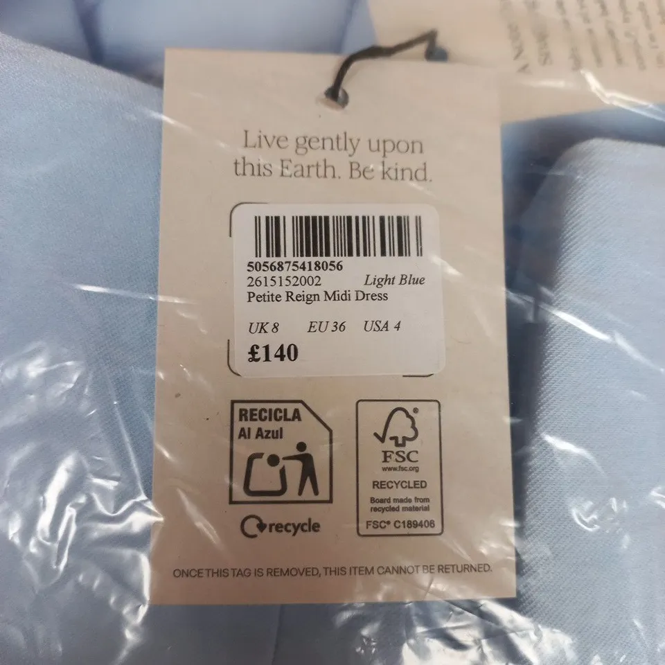 NOBODY'S CHILD LIGHT BLUE PETITE REIGN MIDI DRESS – UK 8 (EU 36 / USA 4)
