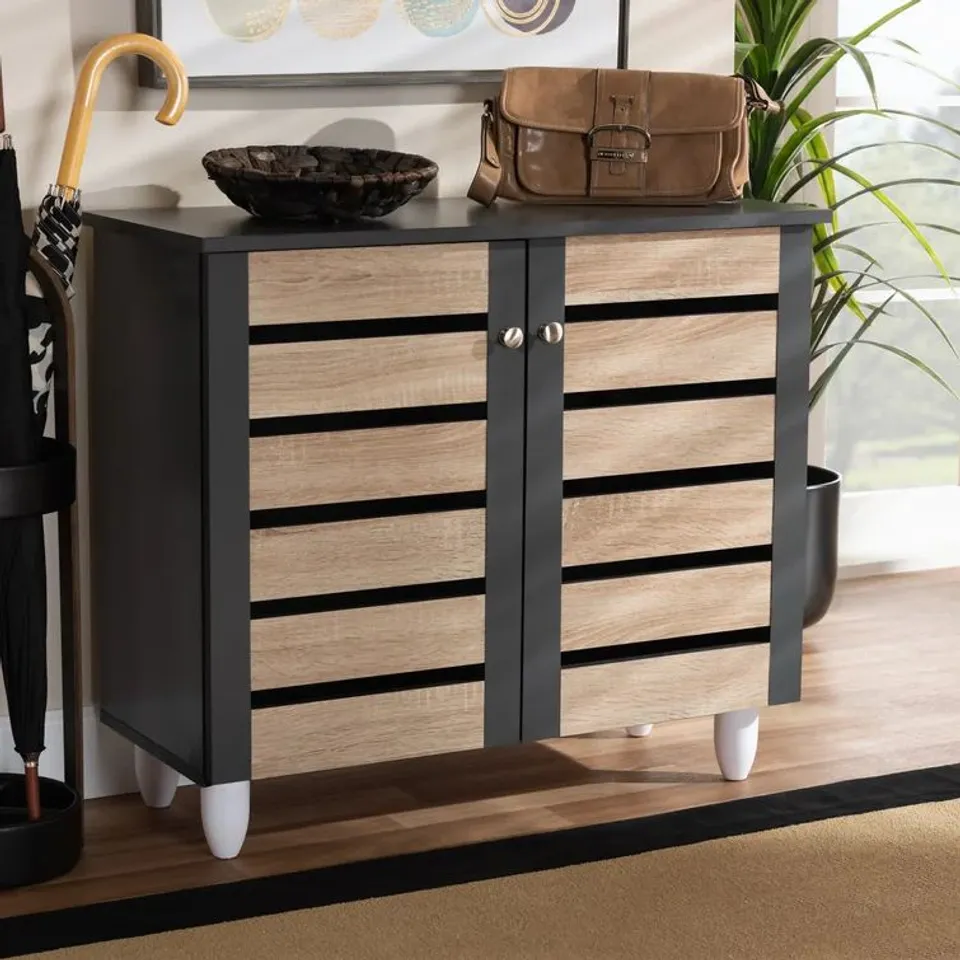SONAMA GREY 9 PAIR SHOE CABINET