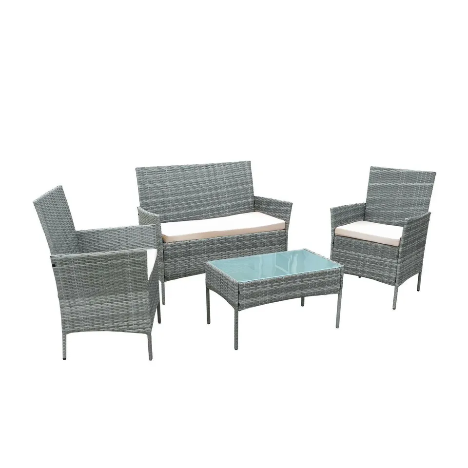 BOXED 4PCS IRON&RATTAN KD SOFA SET GREY