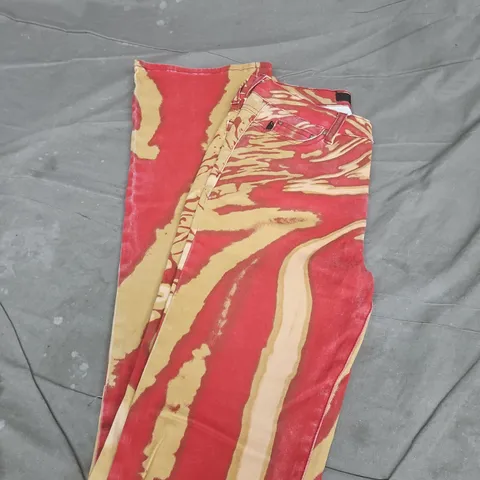 Just Cavalli Women's Trousers – Red & Gold Zebra Print, EU 42 Made in Italy