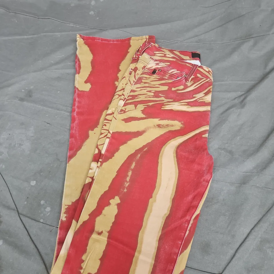 Just Cavalli Women's Trousers – Red & Gold Zebra Print, EU 42 Made in Italy