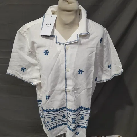 WAX LONDON WHITE & BLUE SHIRT - SMALL