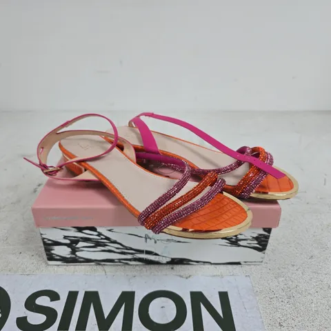 MODA IN PELLA VALINA PINK ORANGE SANDALS WITH 3 STRAPS SIZE 40