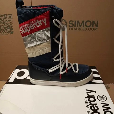 SUPERDRY SNOW BOOTS – NAVY WITH WHITE LACES SIZE 6