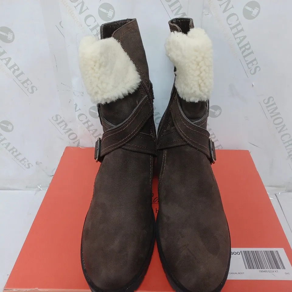 BOXED PAIR OF RUTH LANGSFORD CASUAL BOOTS, OAK - SIZE 7