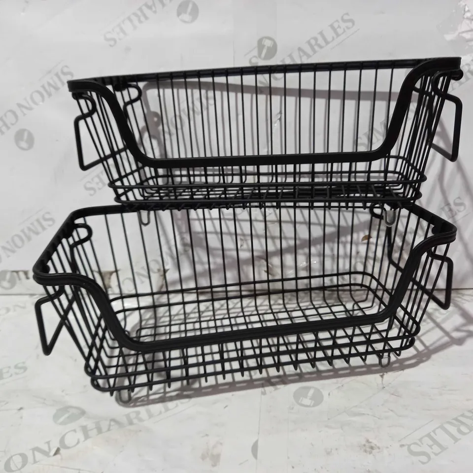 BOX OF 2 BLACK STACKING WIRE BASKETS