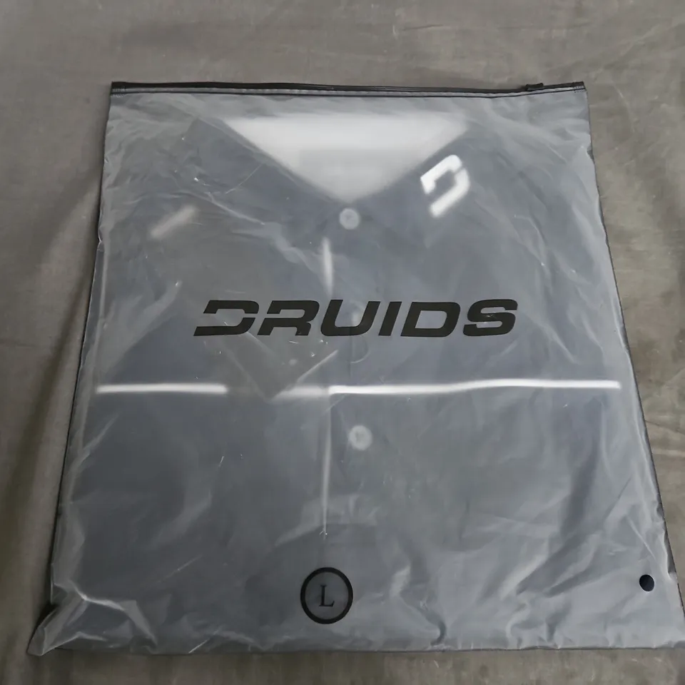 BAGGED DRUIDS BLOCK PIQUE POLO SHIRT - NAVY UK L