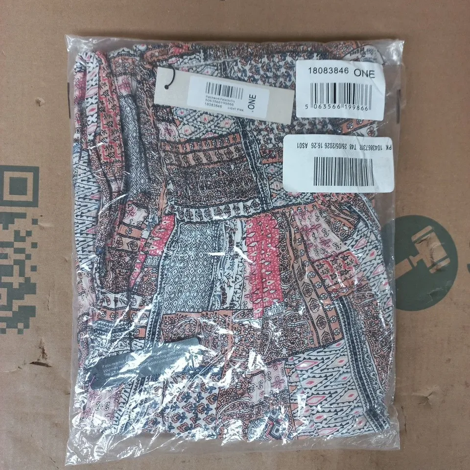BAGGED ROMAN PATCHWORK PALAZZO TROUSERS IN LIGHT PINK/MULTI SIZE ONE