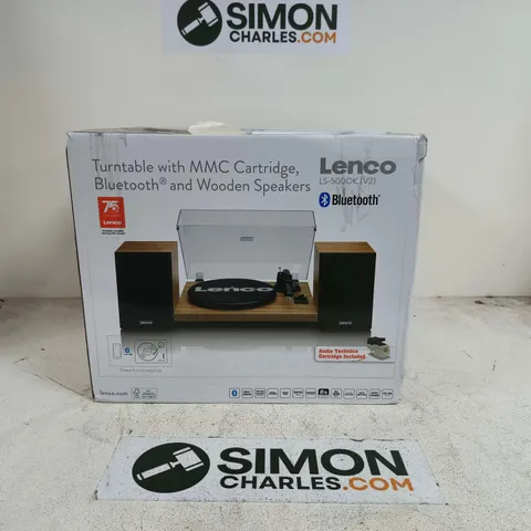 BOXED LENCO TURNTABLE WITH MMC CARTRIDGE BLUETOOTH AND WOODEN SPEAKERS - LS-500OK
