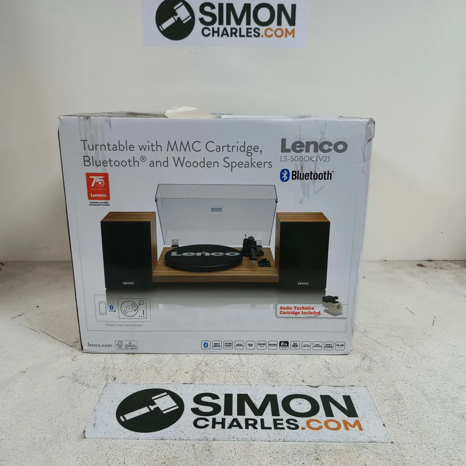 BOXED LENCO TURNTABLE WITH MMC CARTRIDGE BLUETOOTH AND WOODEN SPEAKERS - LS-500OK
