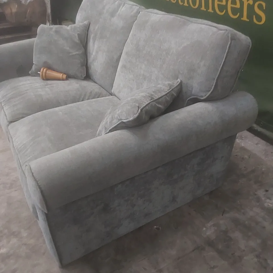 DESIGNER 2 SEATER FABRIC UPHOLSTERED SOFA - GREY