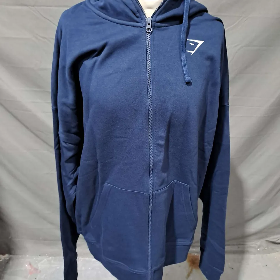 GYMSHARK ESSENTIAL OVERSIZED ZIP UP HOODIE IN NAVY SIZE M