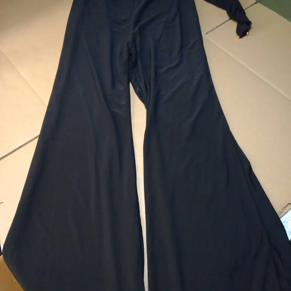 CLUB L BLACK HALTER NECK FLARE JUMPUSUIT - SIZE 12