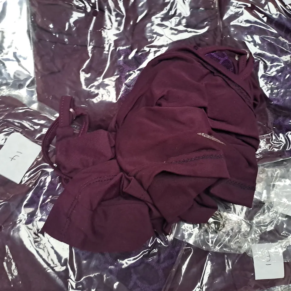 BOX OF APPROXIMATELY 25 ASSORTED WOMEN'S LACY CLOTHING ITEMS IN PURPLE (SIZES VARY) - COLLECTION ONLY