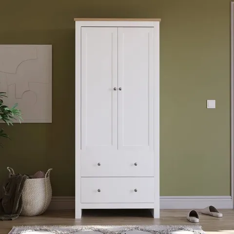 BOXED MORLEY 2 DOOR 2 DRAWER WARDROBE WITH HANGING CLOTHES RAIL - GREY/OAK (2 BOXES)
