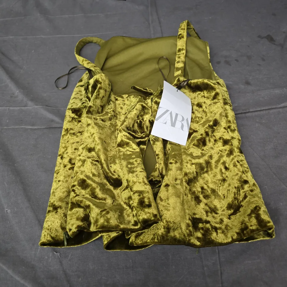 ZARA CRUSHED VELVET TANK TOP – OLIVE GREEN – WOMEN'S SIZE S