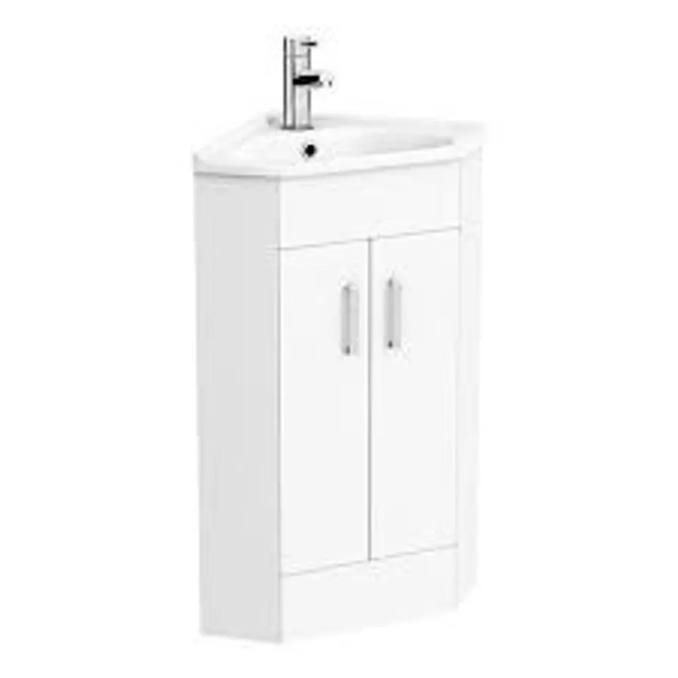 NUIE HIGH GLOSS WHITE CORNER CABINET VANITY UNIT WITH BASIN - VTCW001