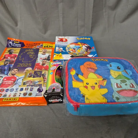 LARGE BOX OF ASSORTED TOYS AND GAMES TO INCLUDE PREMIER LEAGUE ALBUM, POKEMON AND MAGIC SPRING