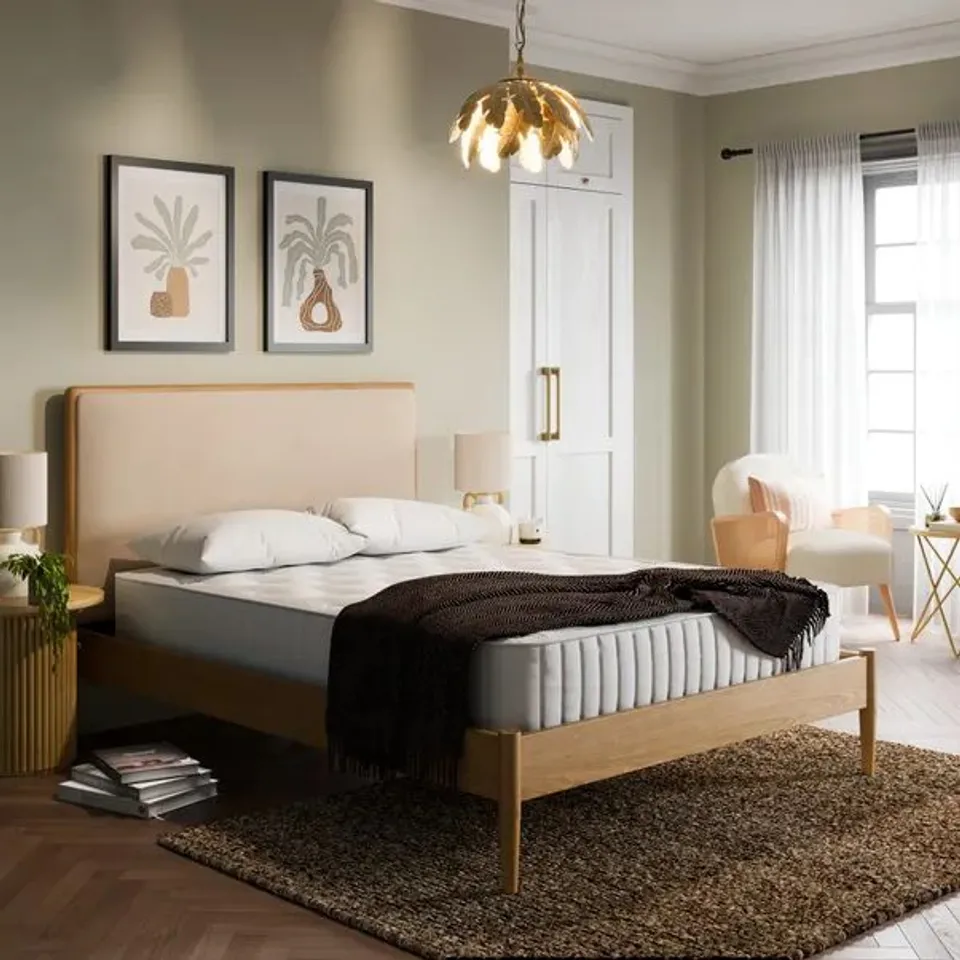 BOXED ESTELLE DOUBLE BED FRAME, NATURAL (2 BOXES)