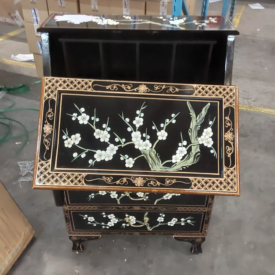ANYLAH WRITING BUREAU SECRETARY DESK WITH HUTCH, HAND PAINTED BLOSSOM