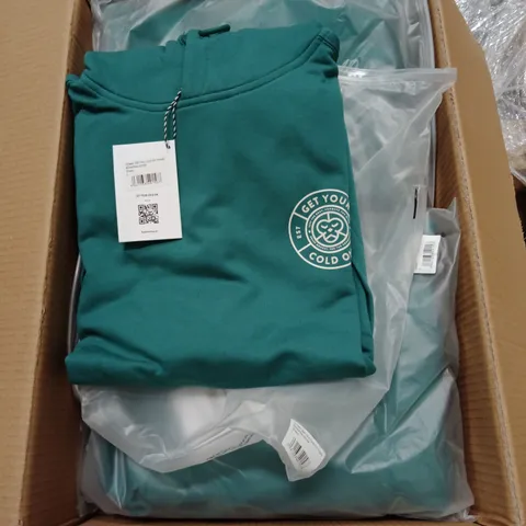 BOX OF APPROXIMATELY 14X BRAND NEW BRASS MONKEY UNISEX HOODY - GREEN, BMAW24UNH04 // SIZE: L