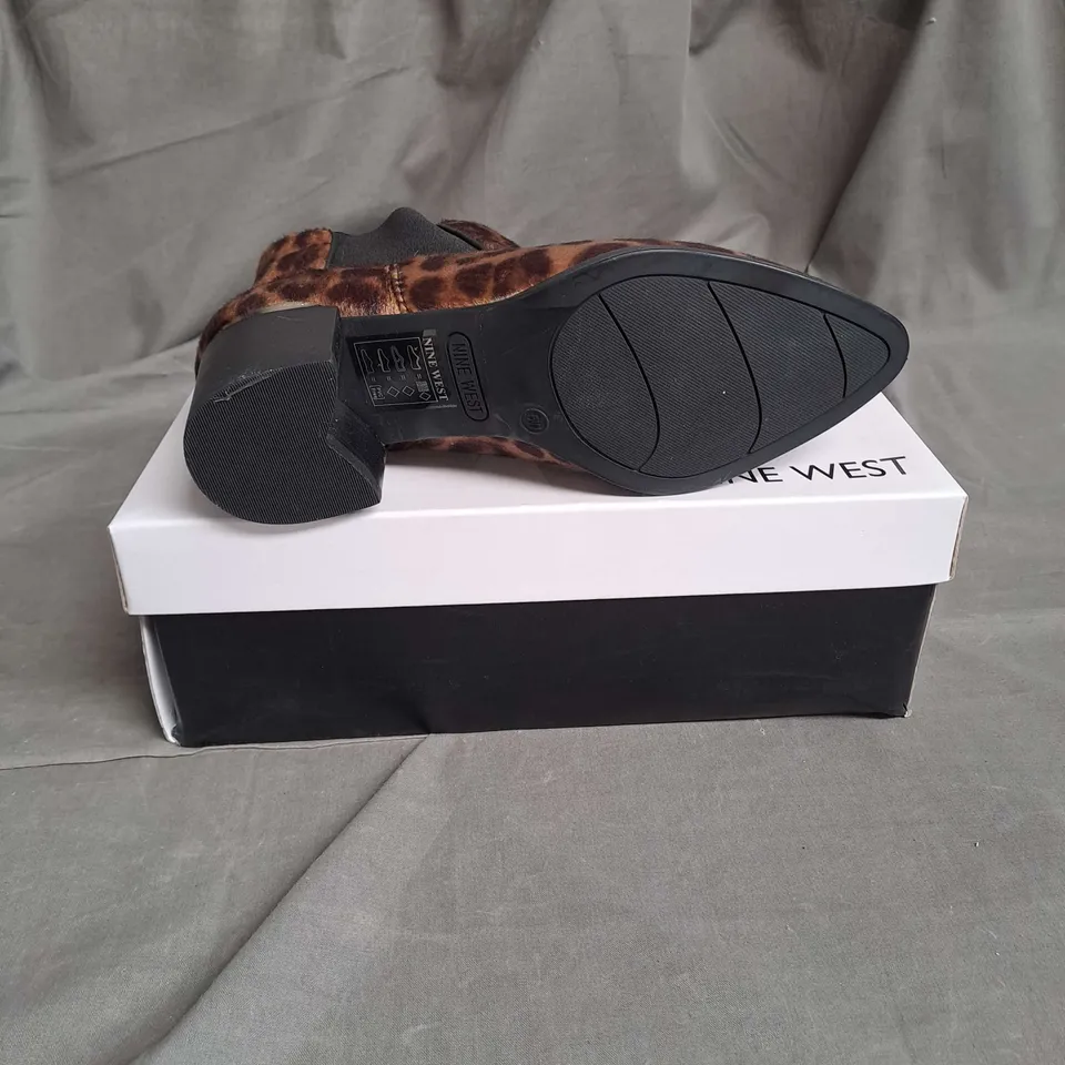 BOXED PAIR OF NINE WEST SYNTHETIC ANKLE BOOTS IN LEOPARD SIZE EU 35