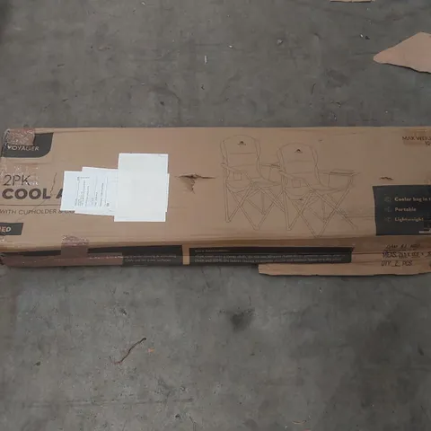 BOXED PAIR OF VOYAGER COOLER POCKET CAMPING CHAIRS