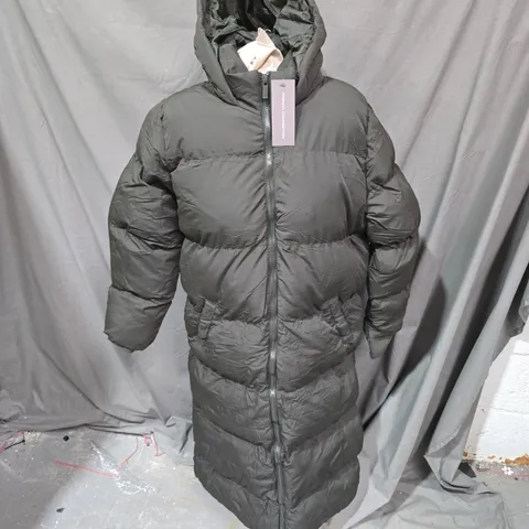 FRENCH CONNECTION KHAKI LONG HOODED PUFFER COAT – SIZE UK M