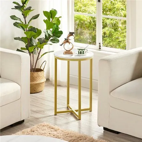 BOXED X-BASED FAUX MARBLE SIDE TABLE -GOLD-