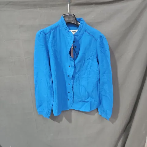BODEN WOMEN'S BLUE BUTTON-FRONT BLOUSE, UK 12 (US 8)