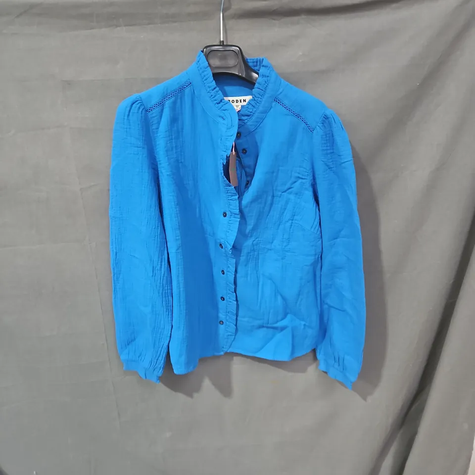 BODEN WOMEN'S BLUE BUTTON-FRONT BLOUSE, UK 12 (US 8)
