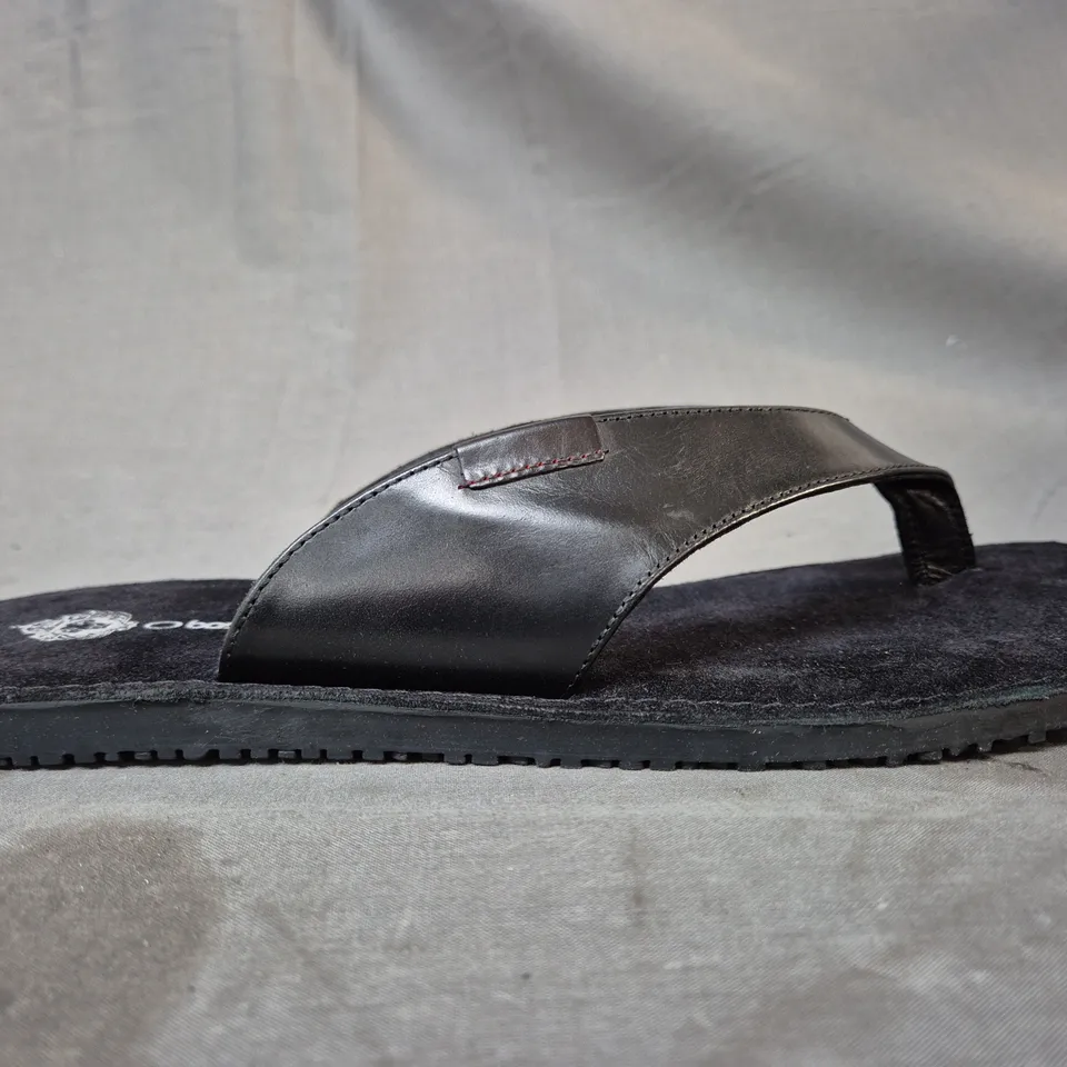 BOXED PAIR OF BASE LONDON CLAUDIUS T-POST SANDALS IN BLACK EU SIZE 45