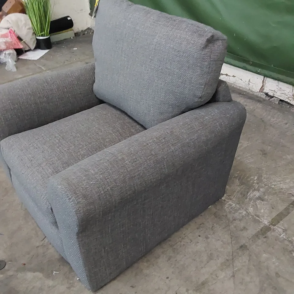 DESIGNER GREY FABRIC UPHOLSTERED ARMCHAIR