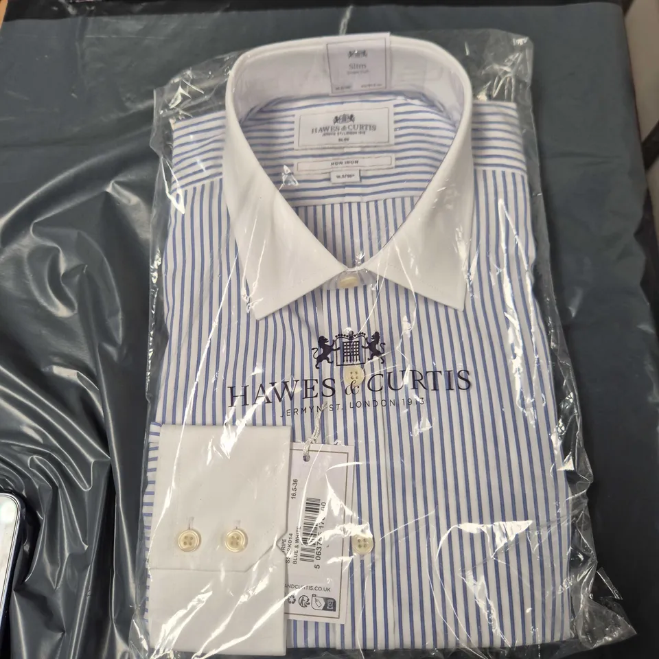HAWES & CURTIS SLIM FIT STRIPE DRESS SHIRT – UK 16.5 COLLAR, 36-INCH SLEEVE, NON-IRON