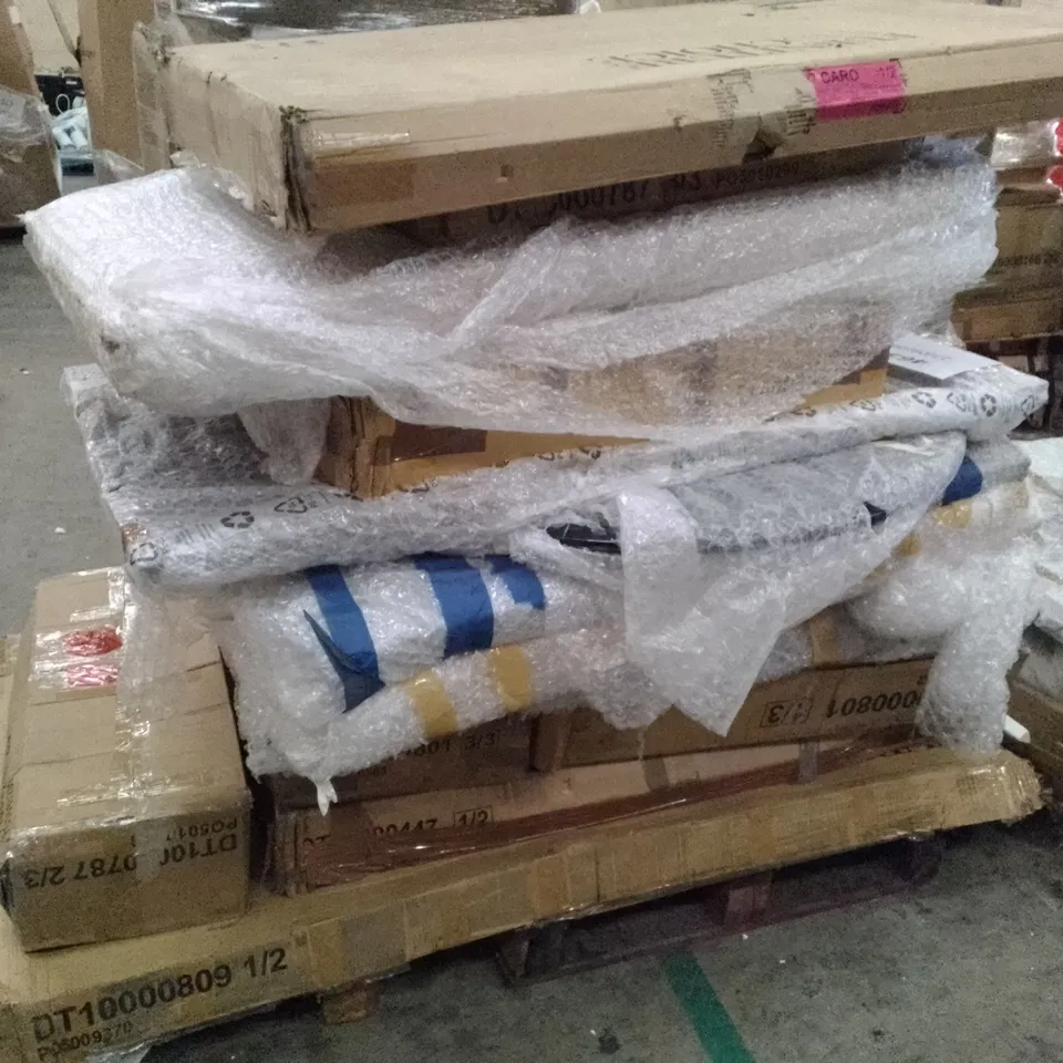PALLET OF ASSORTED FLAT PACK DINING TABLE PARTS 