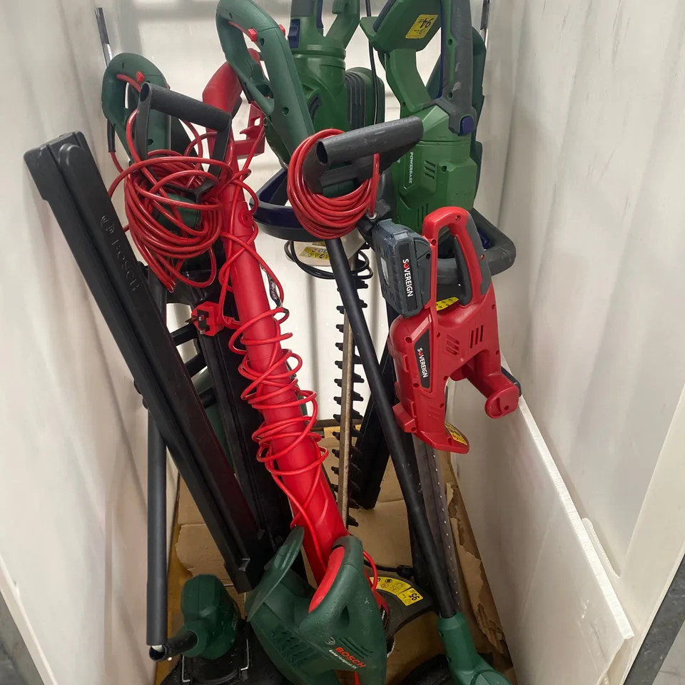 10 ASSORTED ITEMS TO INCLUDE:BOSCH UNIVERSAL CHAIN 35, POWER BASE HEDGE TRIMMER, BOSCH HEDGE TRIMMER ETC