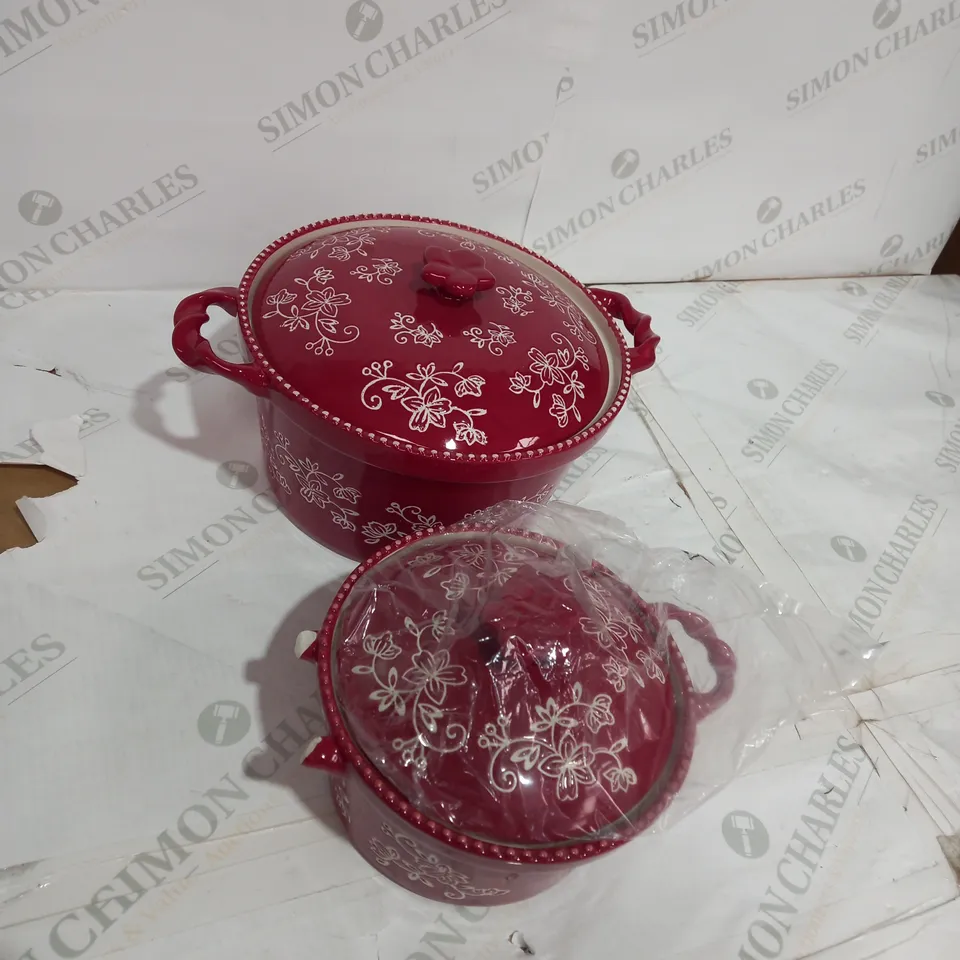TEMP-TATIONS FLORAL LACE SET OF 2 ROUND BAKERS WITH DOME LIDS
