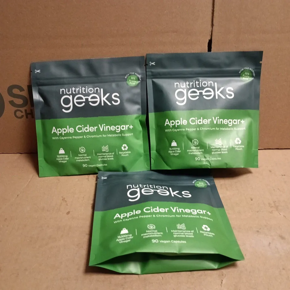 3 X NUTRITION GEEKS APPLE CIDER VINEGAR+ 90 VEGAN CAPSULES