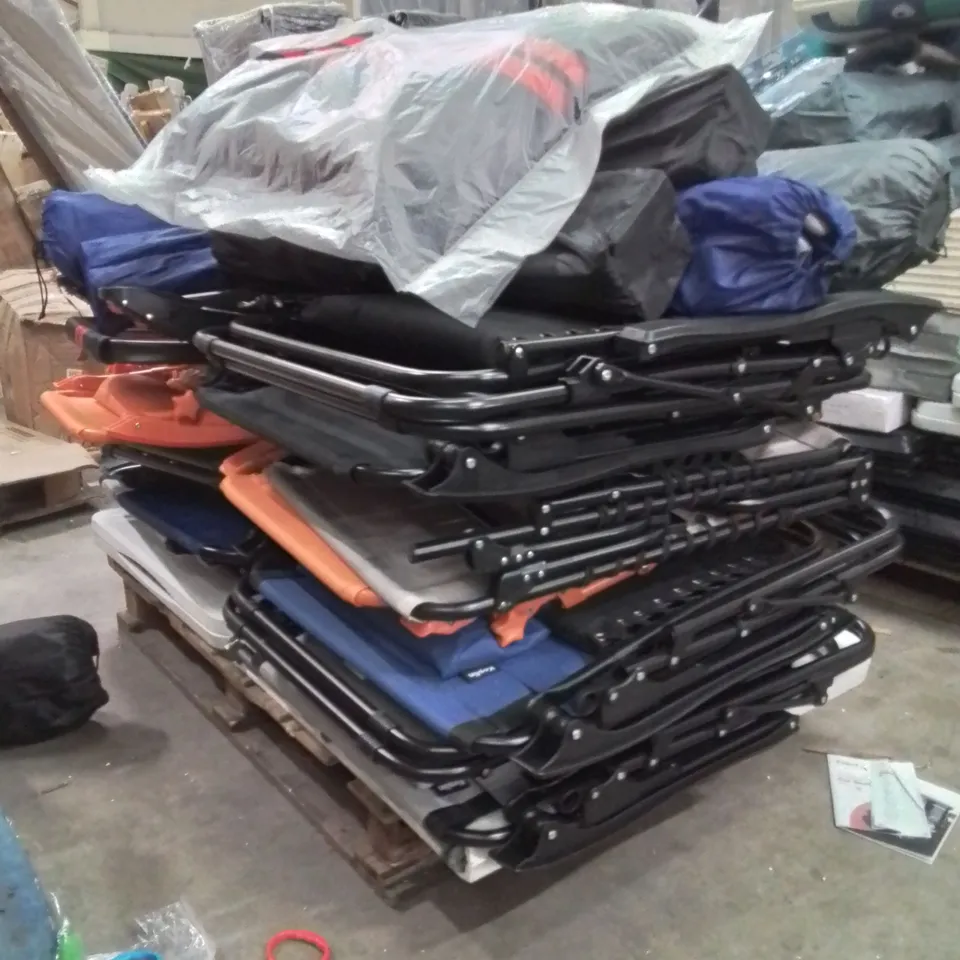 PALLET OF CAMPING PRODUCTS TO INCLUDE;FOLDING TABLES,CAMPING CHAIRS,SUN LOUNGERS