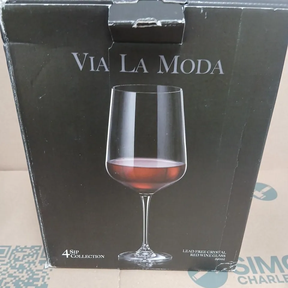 VIA LA MODA SIP COLLECTION LEAD-FREE CRYSTAL RED WINE GLASSES, 690ML – SET OF 3