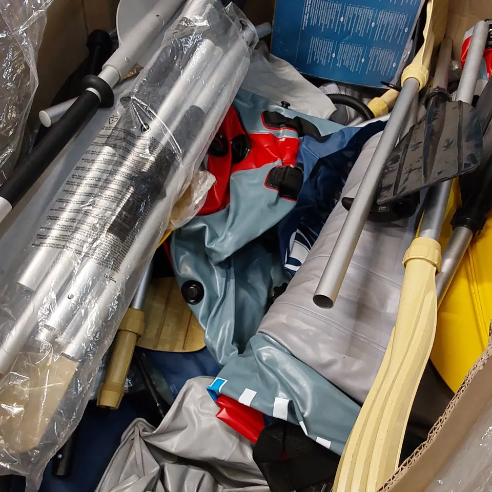 PALLET OF ASSORTED INFLATABLE KAYAKS, PADDLES AND PUMPS